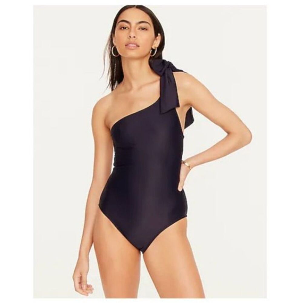 J. Crew Bow one-shoulder one-piece Navy Blue Size 18